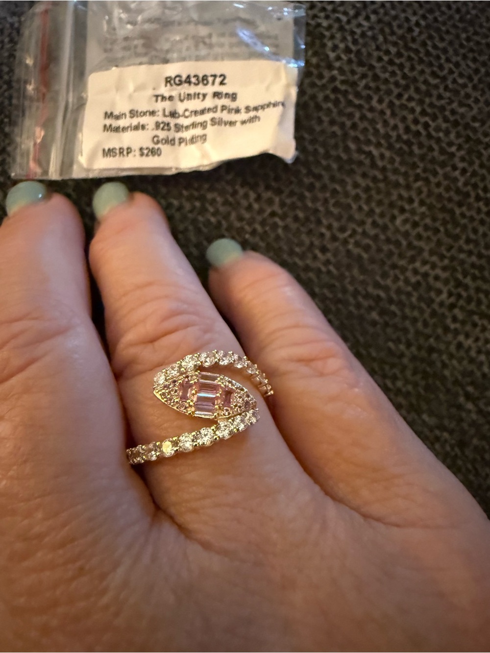 Pink sapphire on sterling with gold plating ring - Picture 4 of 4